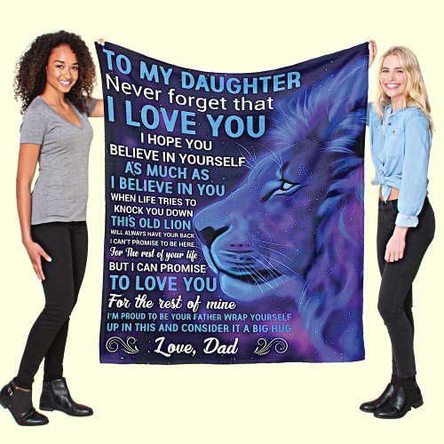 Love Message To My Daughter Blue Lion from Dad Fleece Blanket
