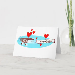 love message with airplane cartoon card
