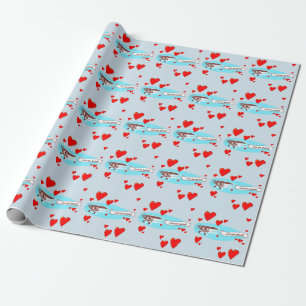 love message with airplane cartoon wrapping paper