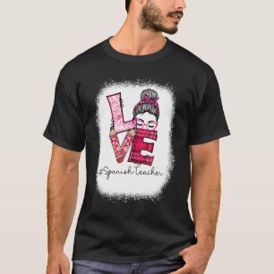 Love Messy Bun Spanish Teacher Valentine's Day Mat T-Shirt