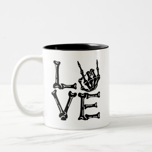 Love metal skull hand Two_Tone coffee mug