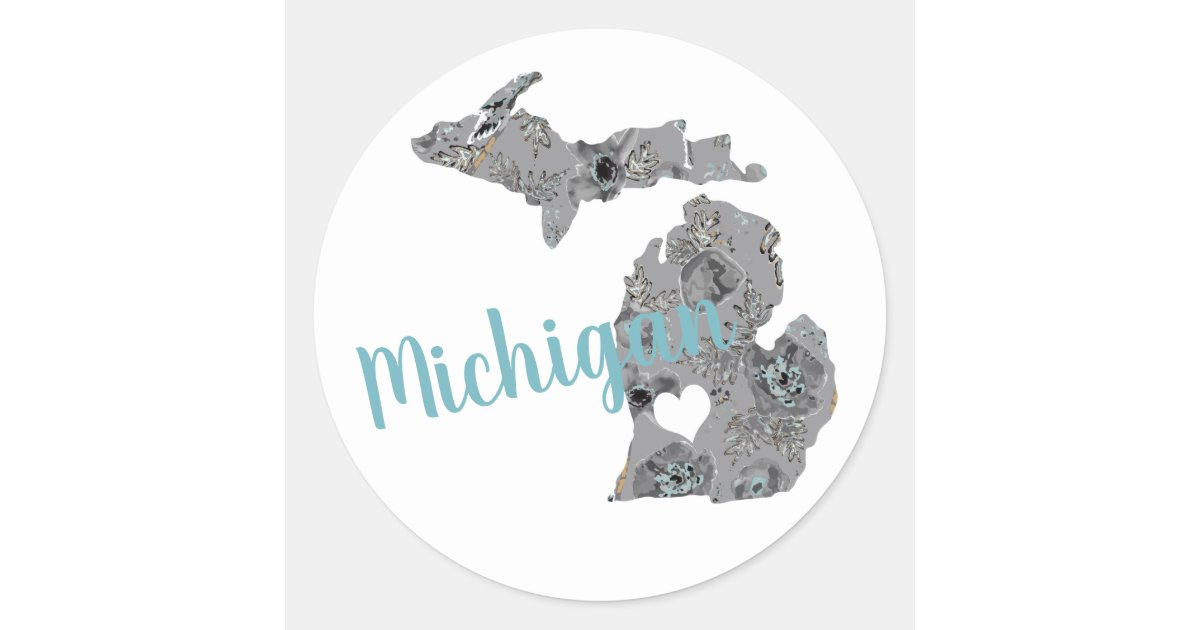 Love Michigan Floral Filled Silhouette Classic Round Sticker Zazzle Com