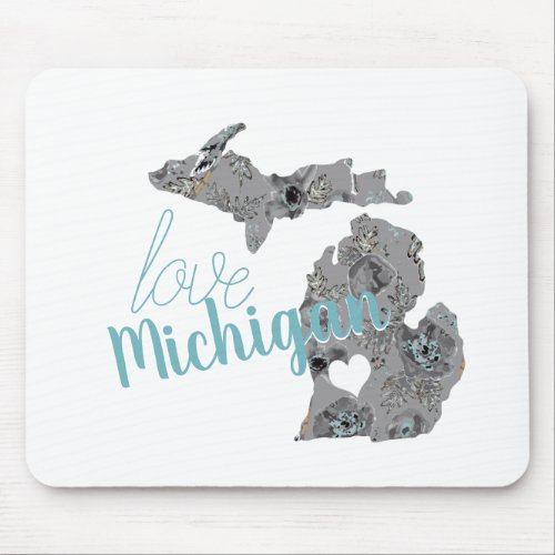 Love Michigan Floral Filled Silhouette Mouse Pad