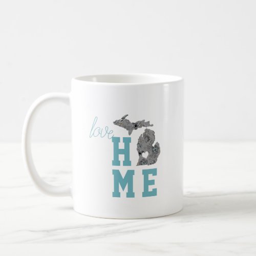 Love Michigan Home With Gray And Blue Poppies Coffee Mug