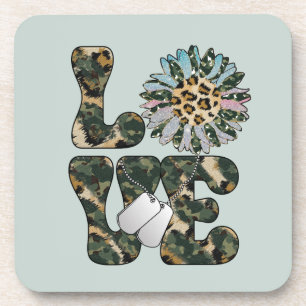 Love Military Sunflower    Beverage Coaster