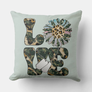Love Military Sunflower    Throw Pillow
