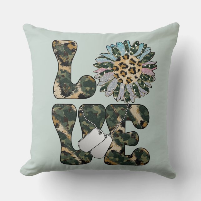 Love Military Sunflower    Throw Pillow (Front)