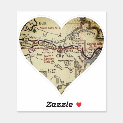 Love Mill City OR Vintage Map Sticker