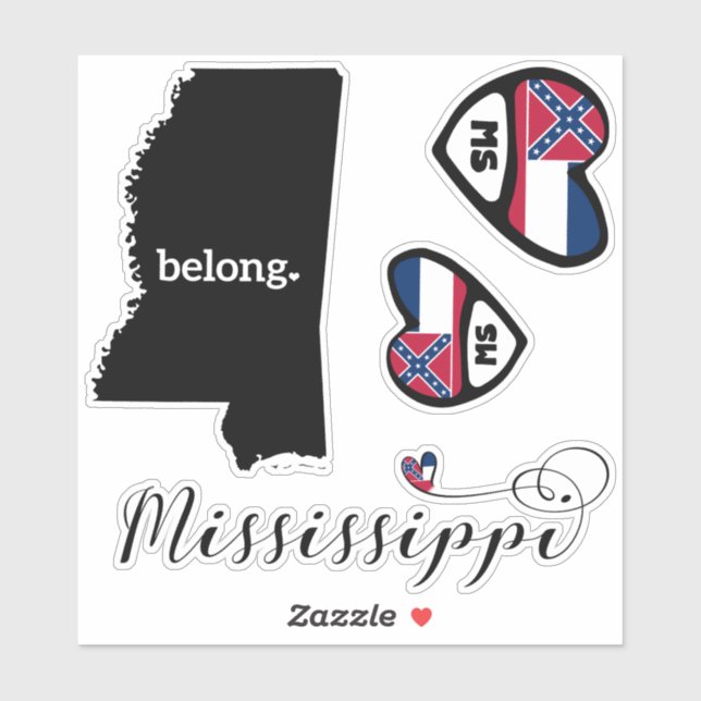 Love Mississippi, 3 Designs, Die Cut Stickers (Sheet)