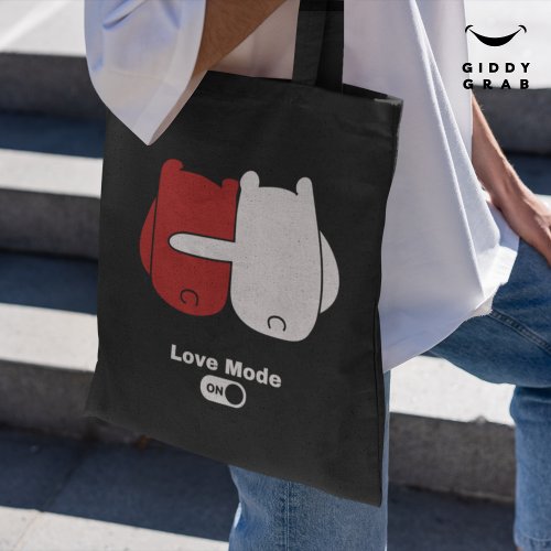 Love Mode On Cute Bear Couple Black Valentines Tote Bag