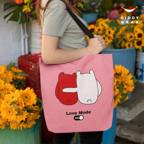 Love Mode On Cute Bear Couple Pink Valentines  Tote Bag