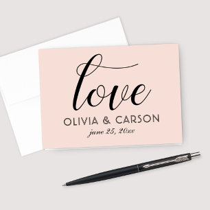 Love Modern Blush and Black Wedding Monogram Thank You Card