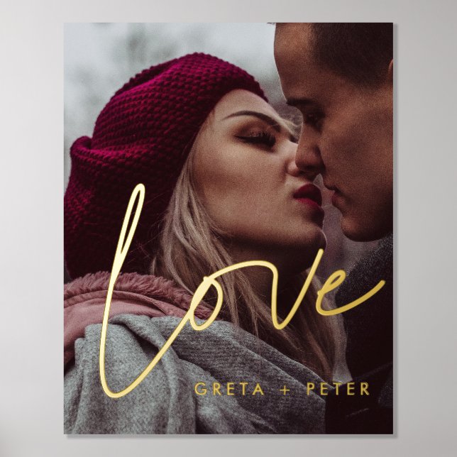 Love modern calligraphy couple photo gold foil prints (Front)