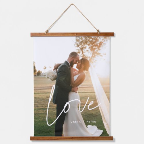 Love modern calligraphy couple photo hanging tapestry