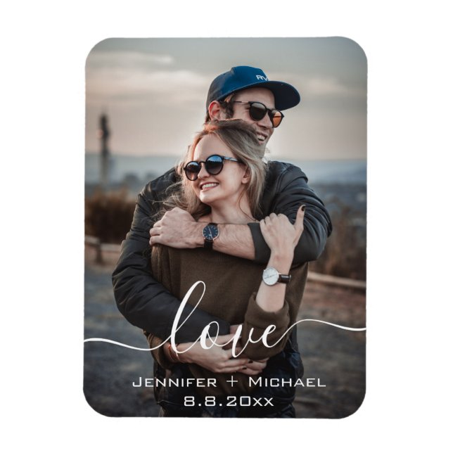 love, modern calligraphy, newlyweds photo magnet (Vertical)