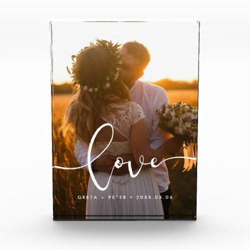 Love modern calligraphy overlay wedding photo block