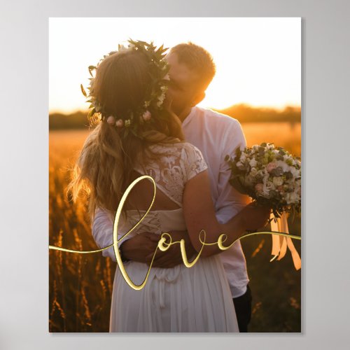 Love modern calligraphy overlay wedding photo gold foil prints