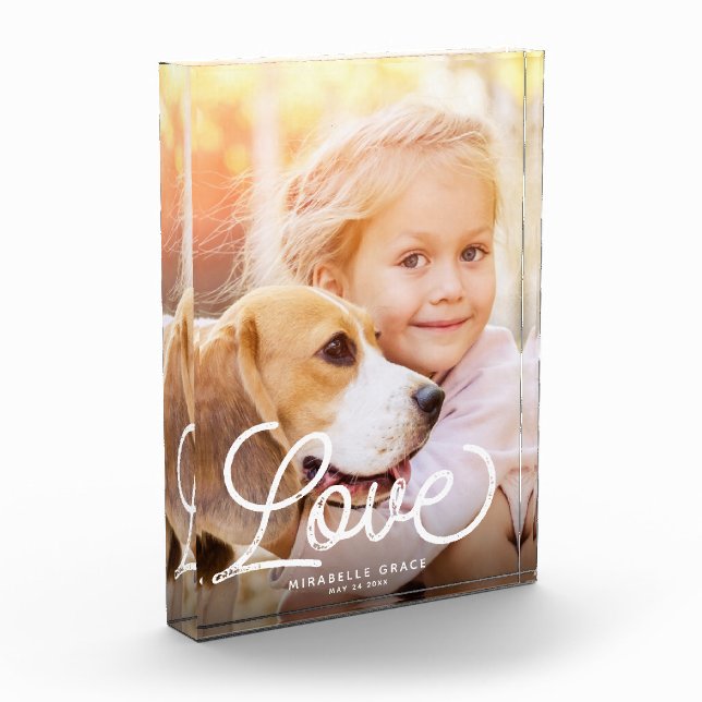 LOVE Modern Calligraphy Simple Family Keepsake Photo Block (Left)