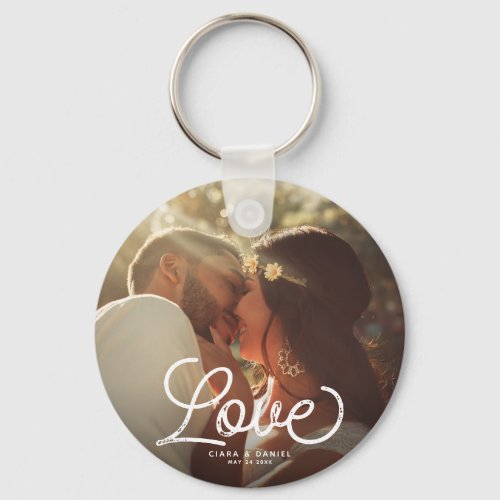 LOVE Modern Calligraphy Simple Photo Keepsake Keychain