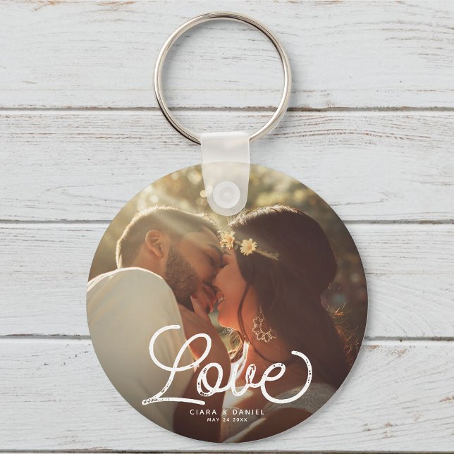 LOVE Modern Calligraphy Simple Photo Keepsake Keychain (Creator Uploaded)