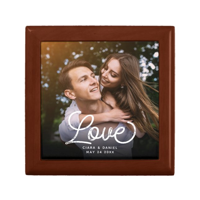 LOVE Modern Calligraphy Simple Photo Wedding Gift Box (Front)