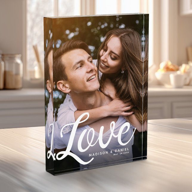 LOVE Modern Calligraphy Simple Valentines Keepsake Photo Block (Creator Uploaded)