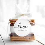 Love Modern Calligraphy Wedding Favor Classic Roun Classic Round Sticker<br><div class="desc">Love Favor Sticker with modern calligraphy for Wedding Welcome Bag. Design features a modern style script text layout. To make advanced changes,  please select "Click to customize further" option under Personalize this template.</div>