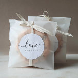 Love Modern Calligraphy Wedding Favor Classic Roun Classic Round Sticker<br><div class="desc">Love Favor Sticker with modern calligraphy for Wedding Welcome Bag. Design features a modern style script text layout. To make advanced changes,  please select "Click to customize further" option under Personalize this template.</div>