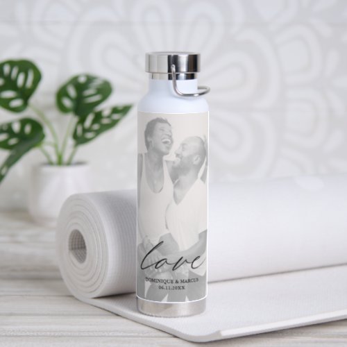 Love Modern Chic Calligraphy Simple Wedding Photo Water Bottle