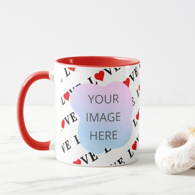 LOVE modern chic personalized 2 custom photo  Mug (With Donut)
