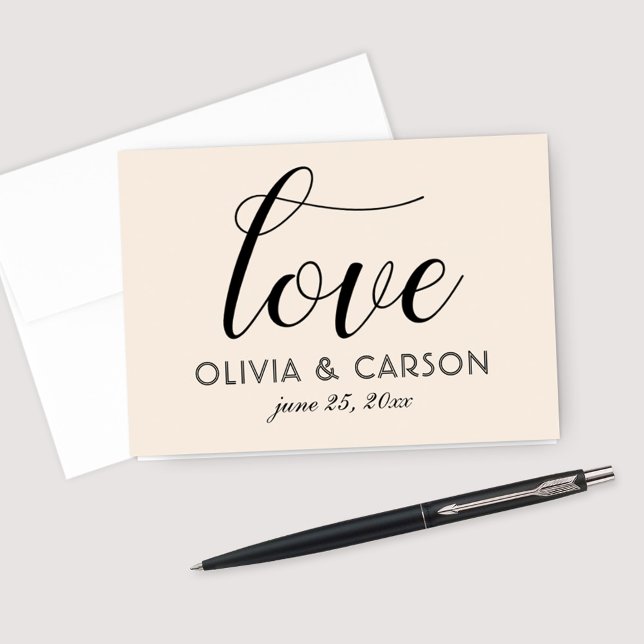 Love Modern Cream and Black Script Monogram Thank You Card (Creator Uploaded)