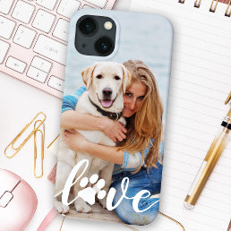 LOVE Modern Custom Pet Photo Paw Print Dog Lover iPhone 13 Case