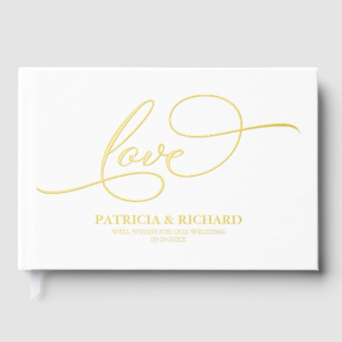 Love Modern Elegant Calligraphy Wedding Foil Guest Book