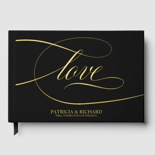 Love Modern Elegant Calligraphy Wedding Foil Guest Book