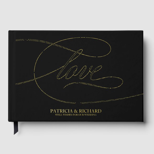 Love Modern Elegant Calligraphy Wedding Foil Guest Book (Front)