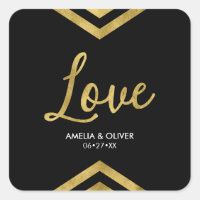 Love Modern Elegant Faux Gold Chevron Geometric Square Sticker