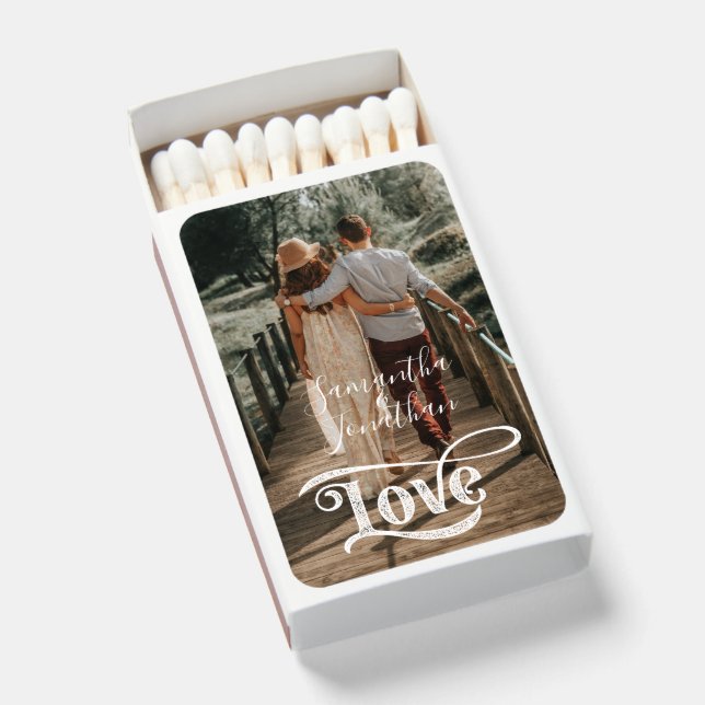 Love Modern Elegant Personalized Photo Wedding Matchboxes (Front Open)