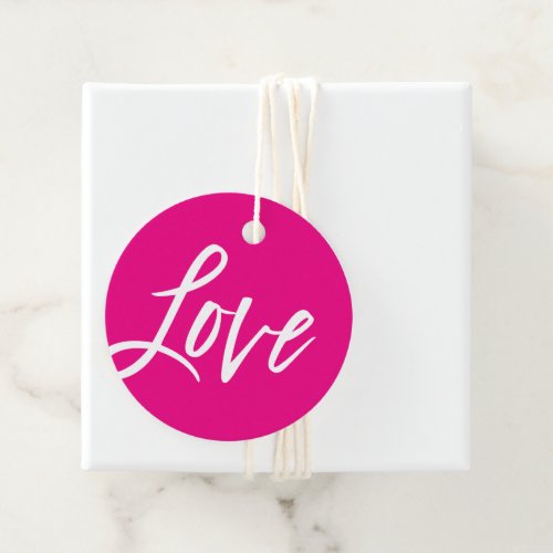LOVE modern hand lettered white type hot pink Favor Tags