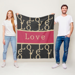 Love Modern Hot Pink Black Gold Typography Fleece Blanket