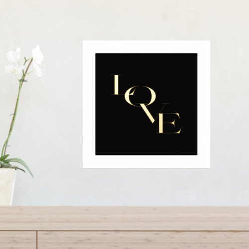 Love Modern Minimal Black Typography Gold Foil Prints