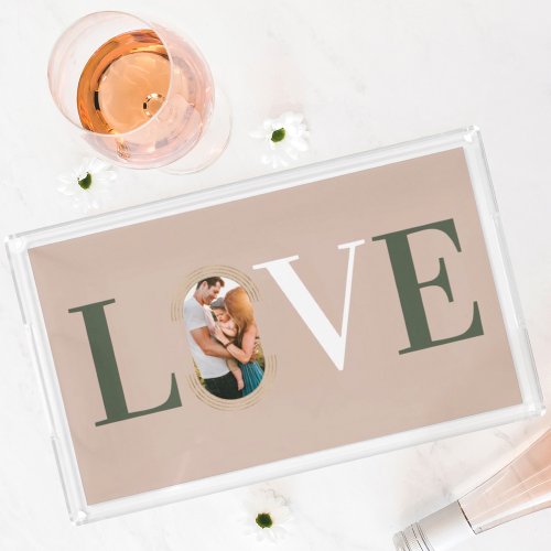 Love Modern Minimal Type Geometric Family Photo Acrylic Tray