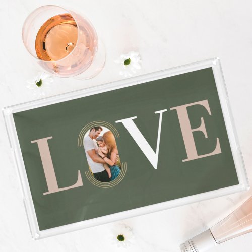 Love Modern Minimal Type Geometric Family Photo Acrylic Tray