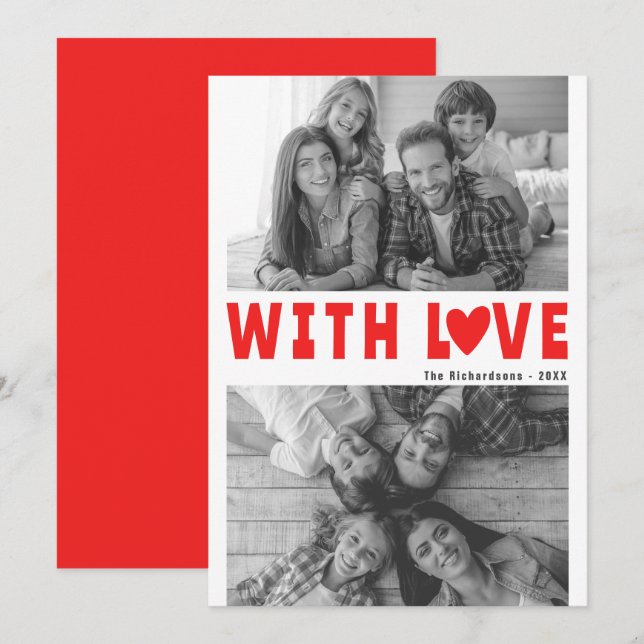 Love Modern Red Valentine's Day Custom Name Photo Holiday Card (Front/Back)