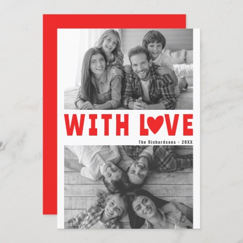 Love Modern Red Valentines Day Custom Name Photo Holiday Card