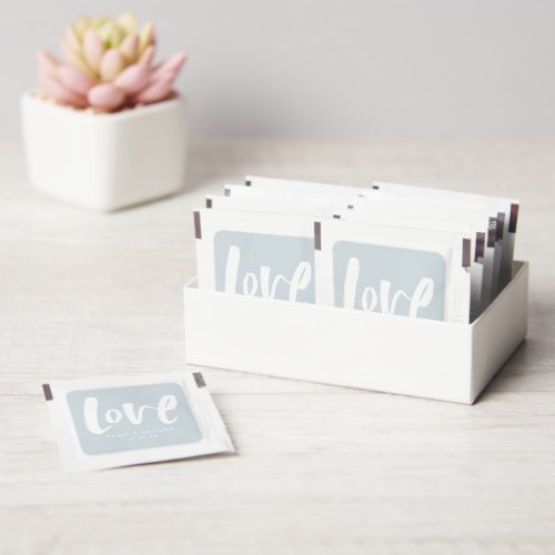 Love modern script light blue favor hand sanitizer packet