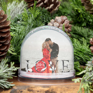 Love Modern Script Monogram Year 2 Photo Snow Globe