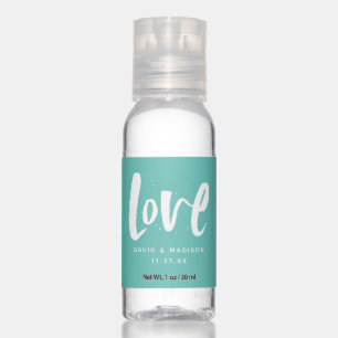 Love modern script teal hand sanitizer