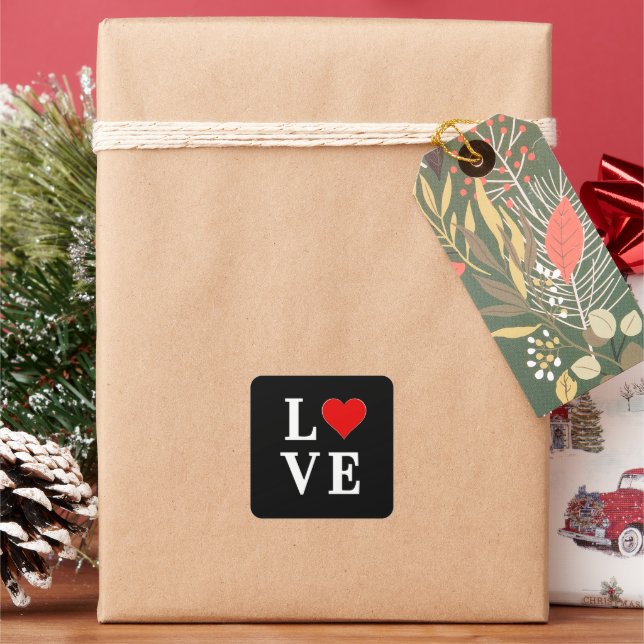 LOVE Modern Trendy Black and White Square Sticker (Holiday)