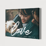 Love modern typography overlay couple photo canvas print<br><div class="desc">Showcase your favorite wedding pictures with this modern print,  with the word Love in a beautiful text overlay. You can easily change the color and size of the text to fit your picture.</div>