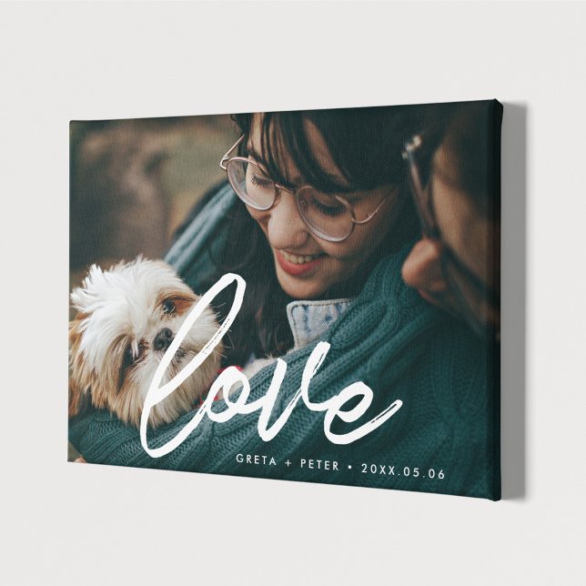 Love modern typography overlay couple photo canvas print (Creator Uploaded)